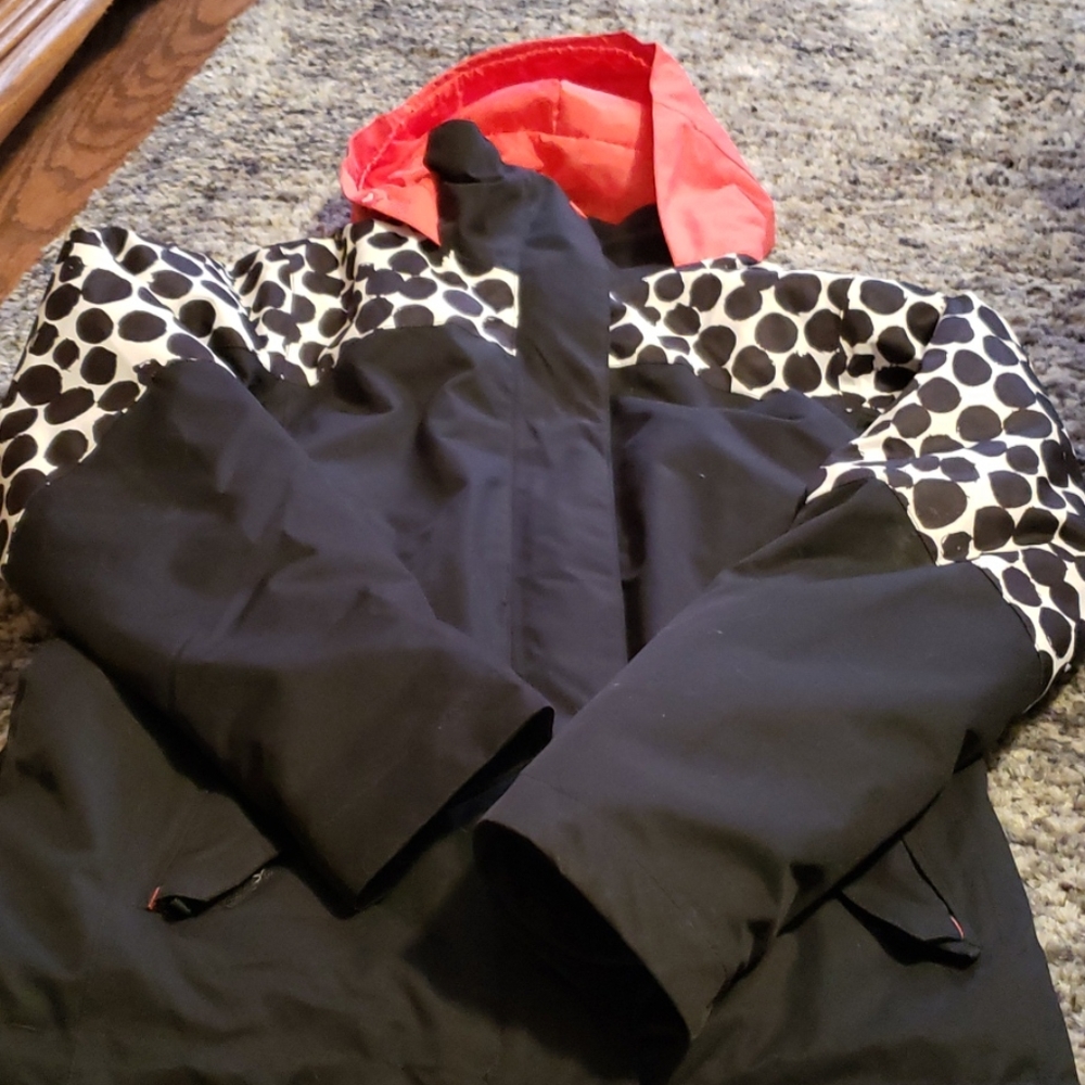 Roxy Girls Black Jacket with Coral Hood and Polka Dot Accents